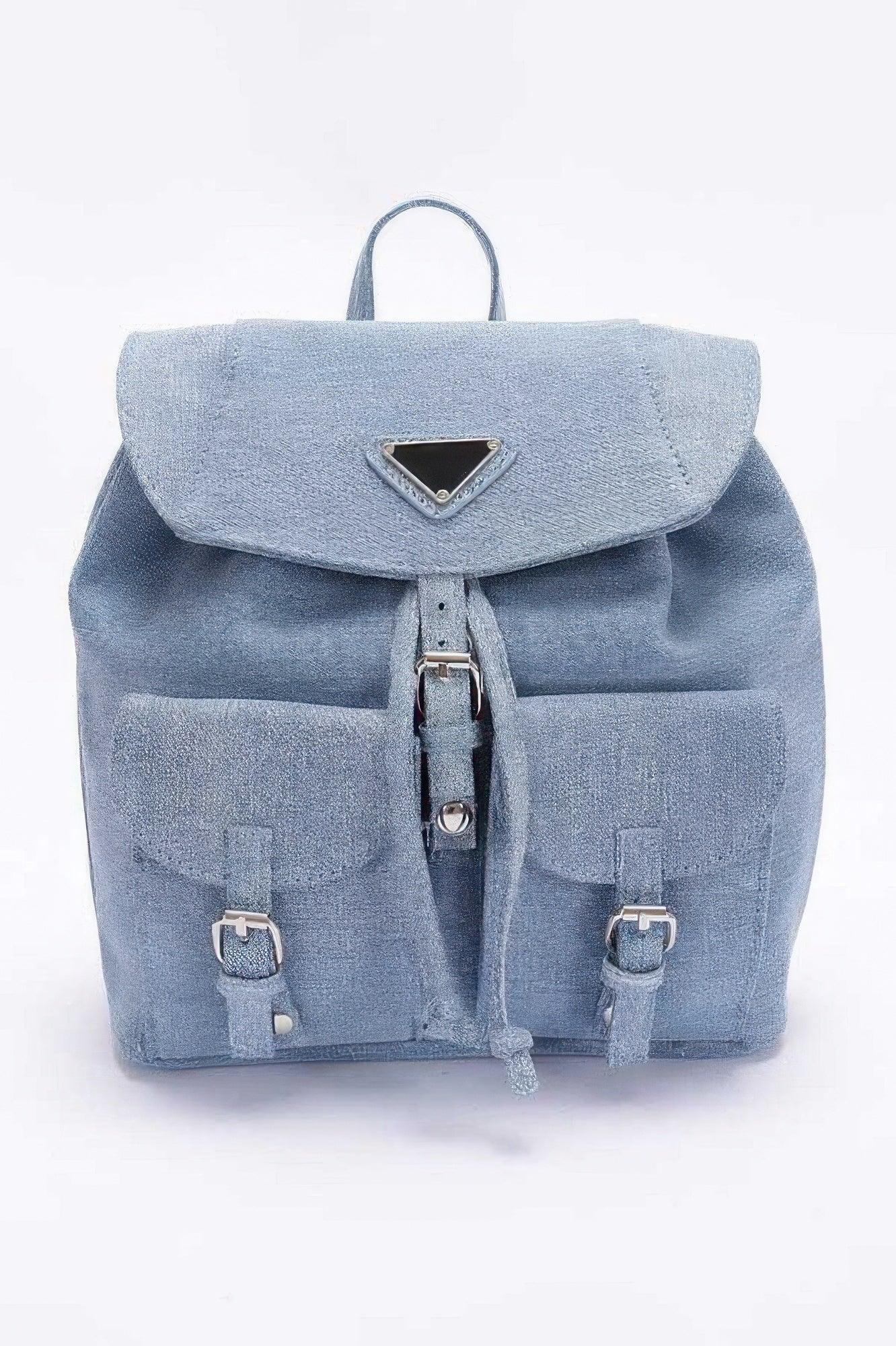 Denim Double Pocket Front Backpack - DAVERRI FASHIONS