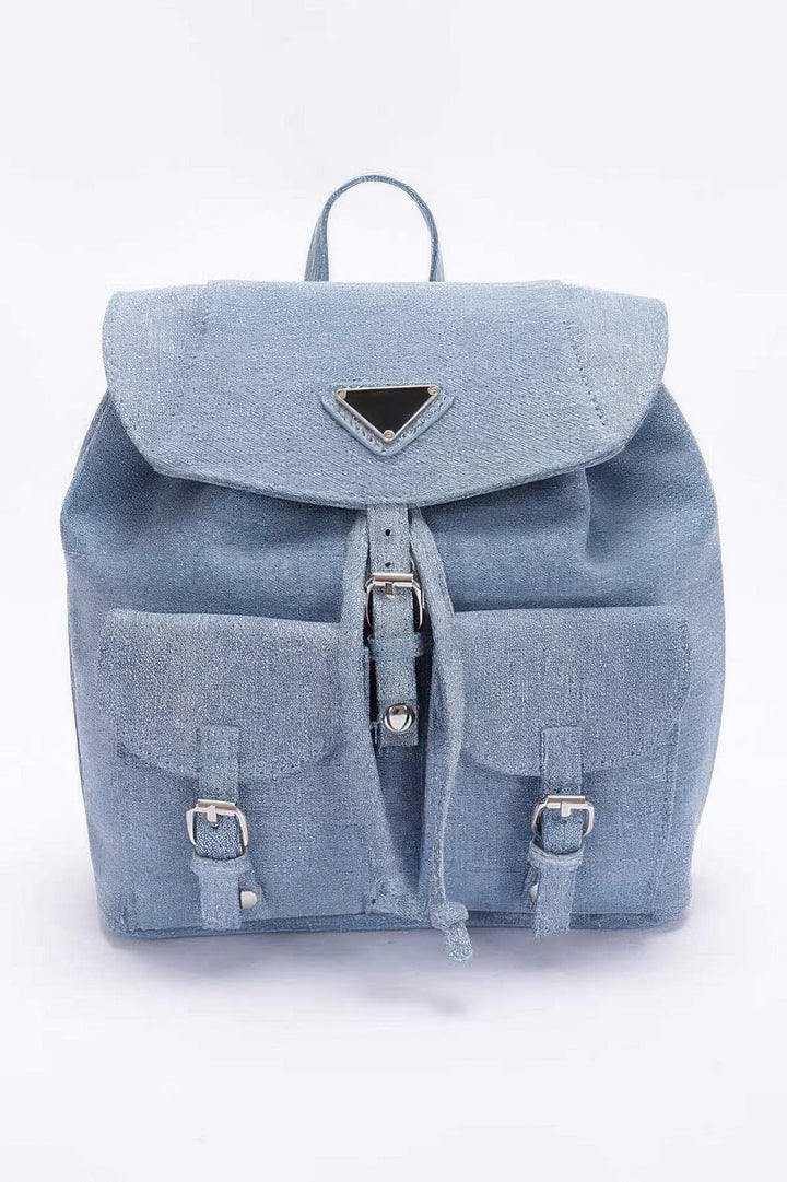 Denim Double Pocket Front Backpack Light Blue Backpacks
