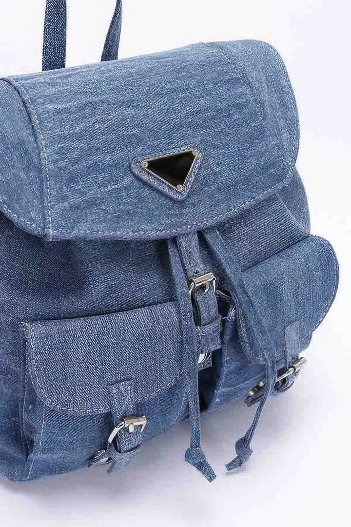 Denim Double Pocket Front Backpack Backpacks