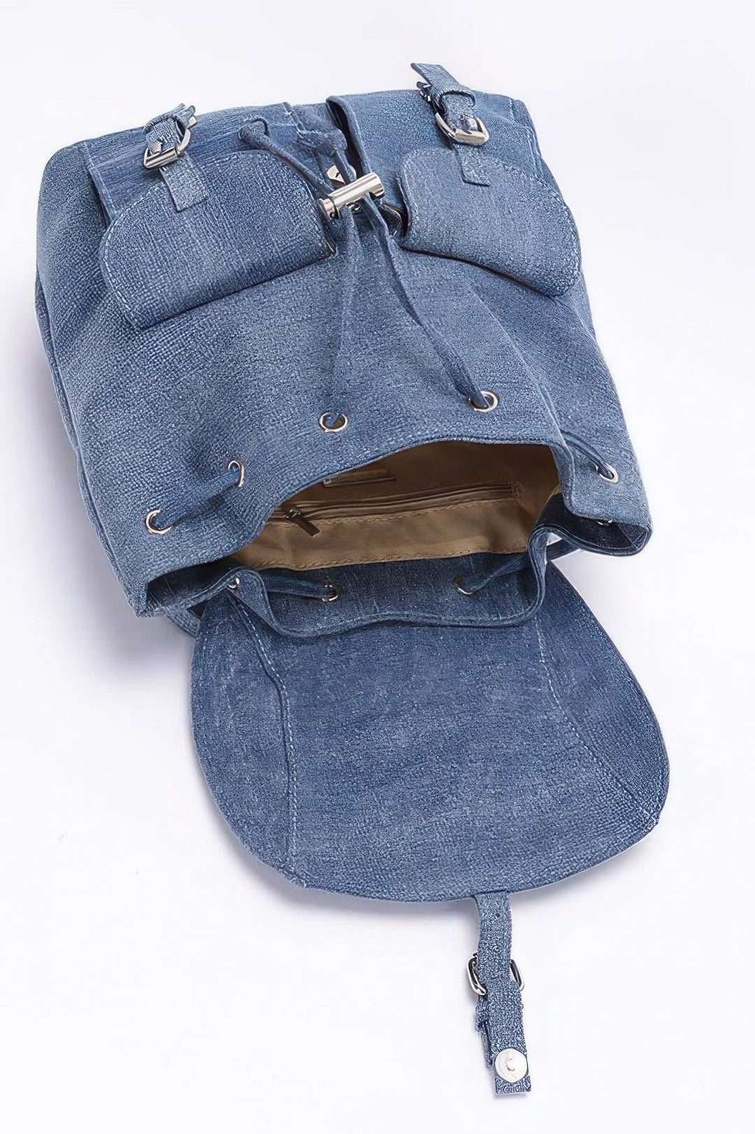 Denim Double Pocket Front Backpack Backpacks