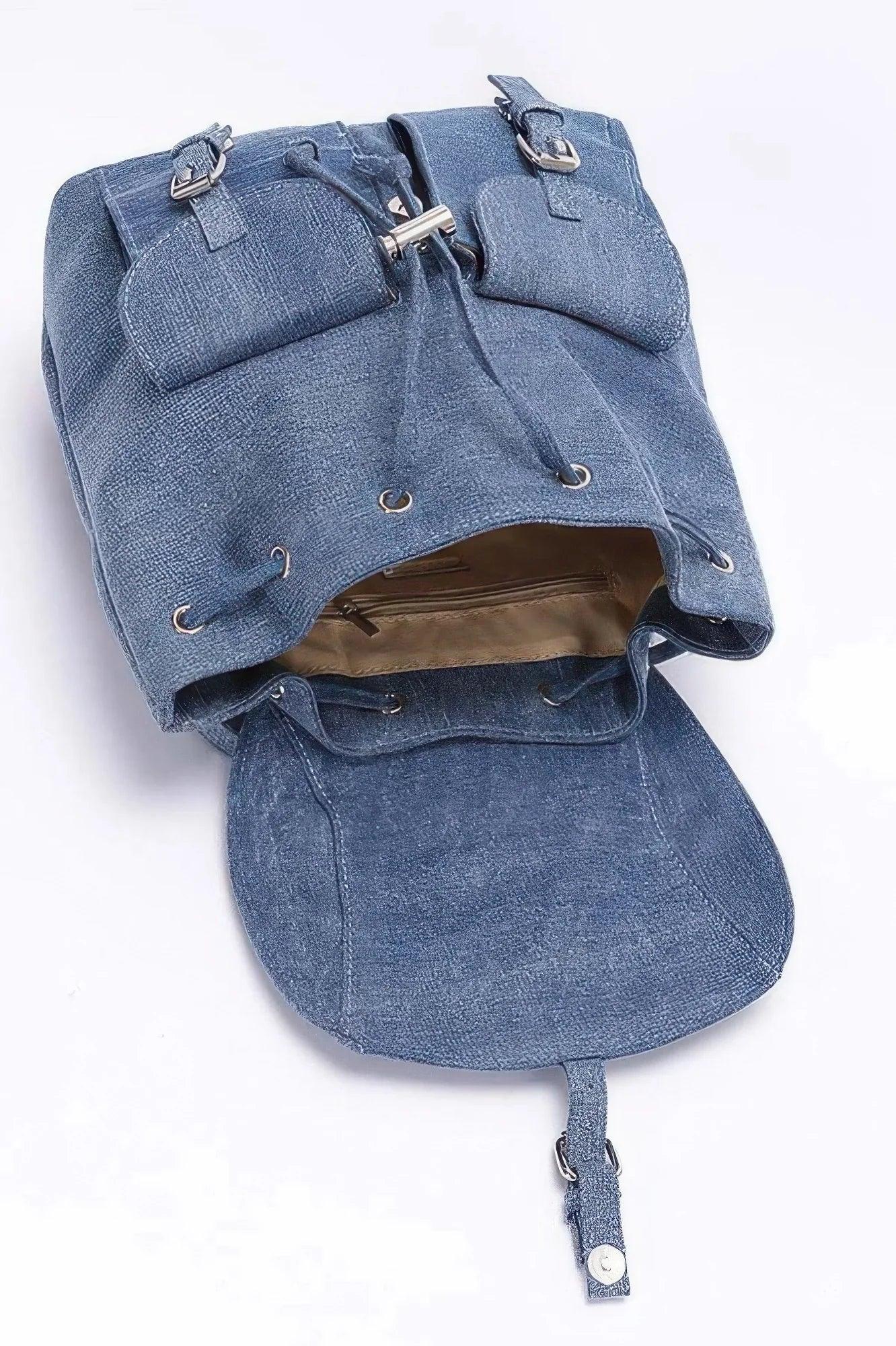 Denim Double Pocket Front Backpack - DAVERRI FASHIONS