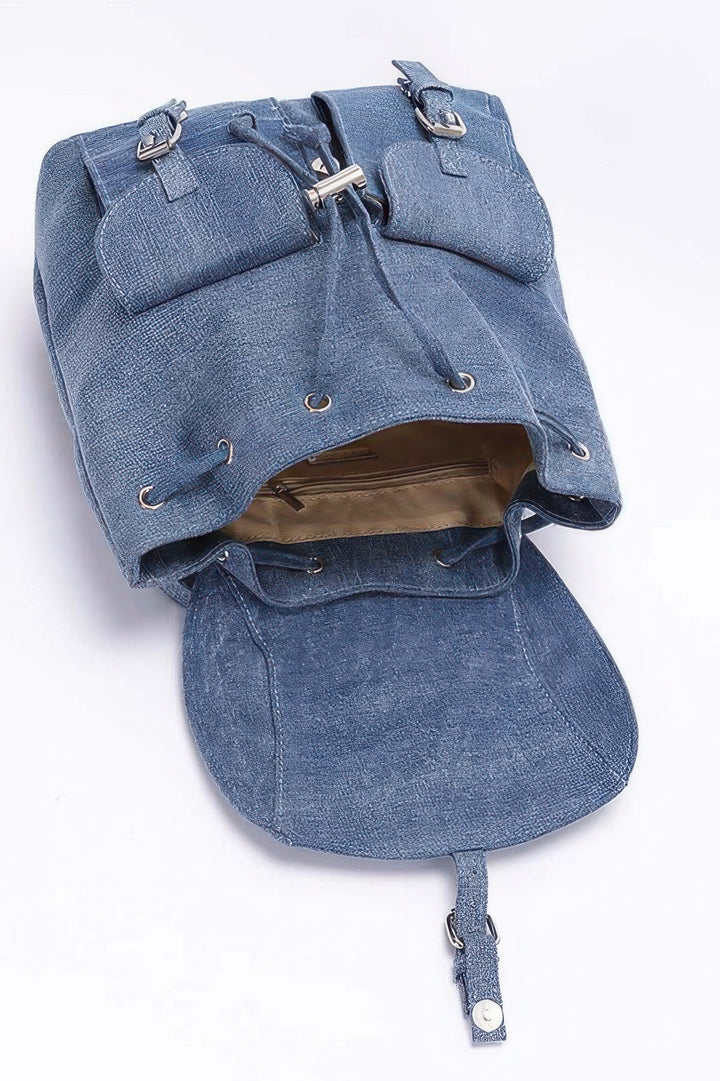 Denim Double Pocket Front Backpack Backpacks