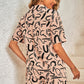 Two Piece Print Top Shorts Set Beige Outfit Sets