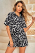 Two Piece Print Top Shorts Set Black Outfit Sets