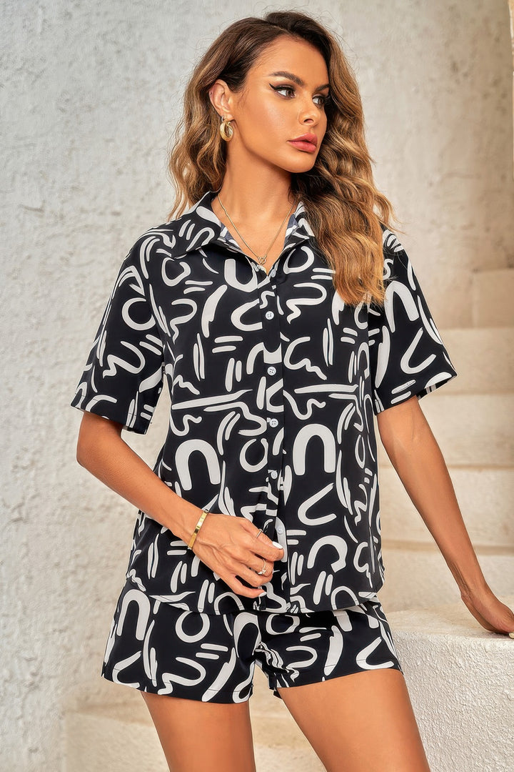 Two Piece Print Top Shorts Set Outfit Sets