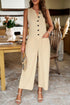 V-Neck Sleeveless Jumpsuit Beige Jumpsuits