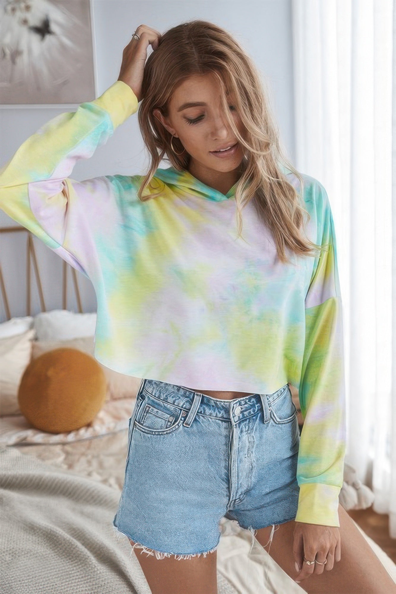 Tie Dye Crop Loose Pullover Hoodie Hoodies