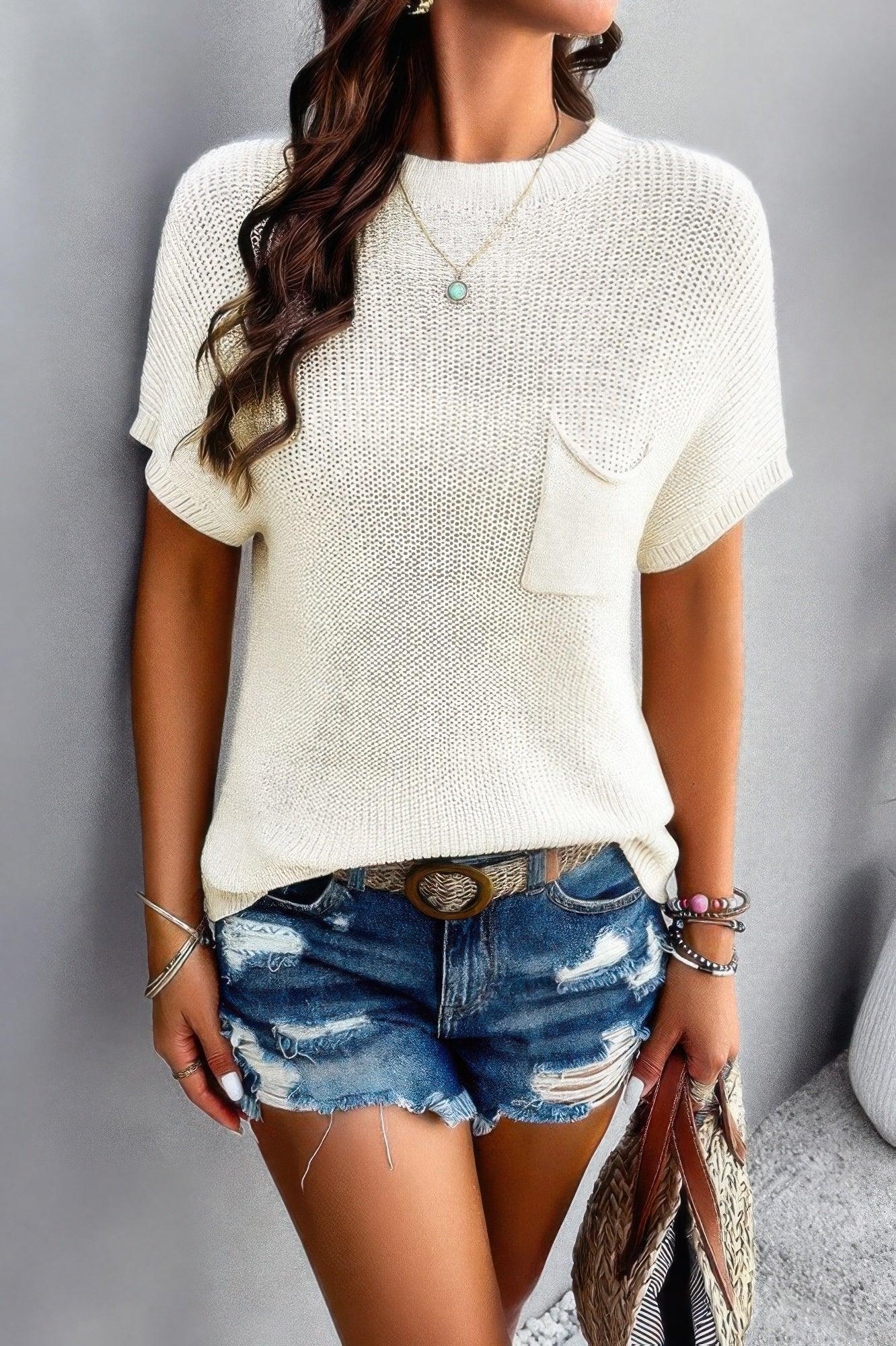 Solid Short Cap Sleeve Ribbed Knit Loose Top - DAVERRI FASHIONS