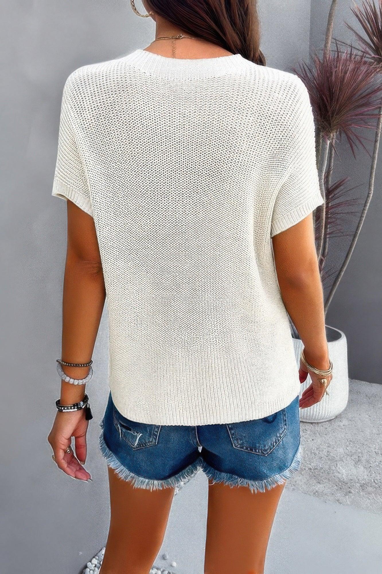 Solid Short Cap Sleeve Ribbed Knit Loose Top - DAVERRI FASHIONS