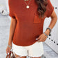 Solid Short Cap Sleeve Ribbed Knit Loose Top - DAVERRI FASHIONS
