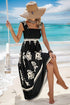 Sleeveless Square Neck A Line Smocked Shirred Dress Black Maxi Dresses