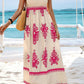 Sleeveless Square Neck A Line Smocked Shirred Dress Fuchsia Maxi Dresses