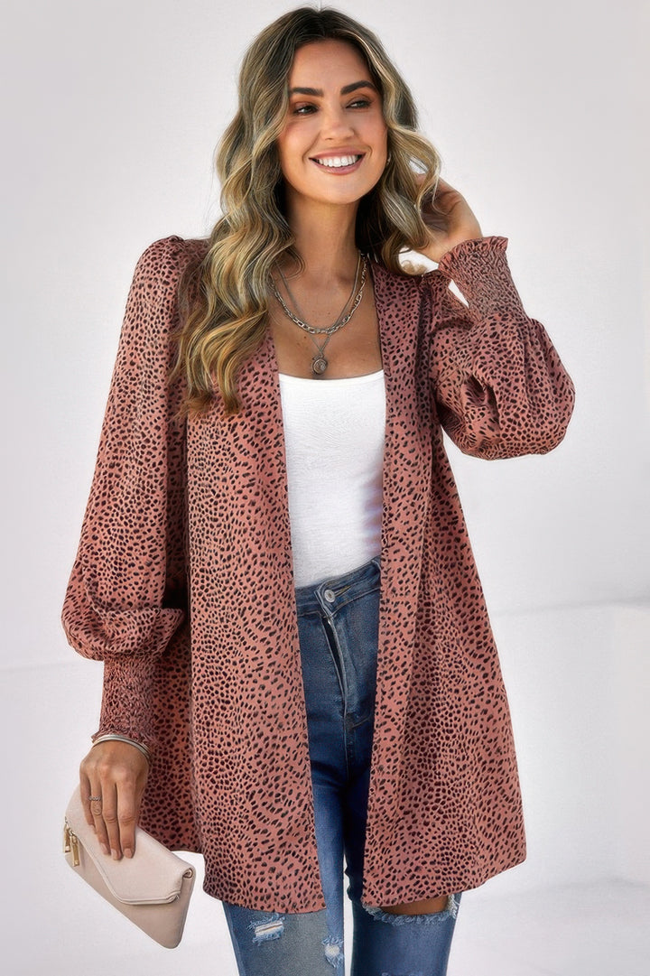 Front Open Leopard Print Loose Fit Top Tops