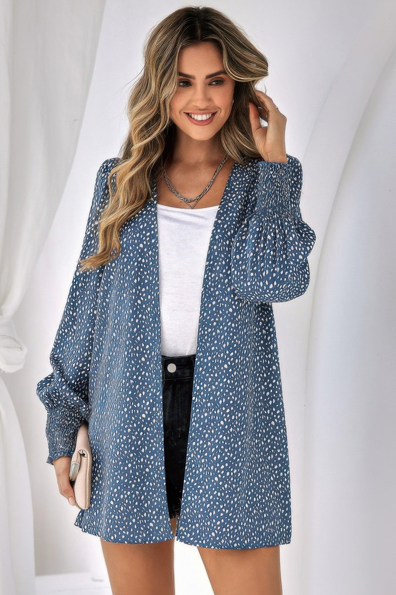 Front Open Leopard Print Loose Fit Top Tops