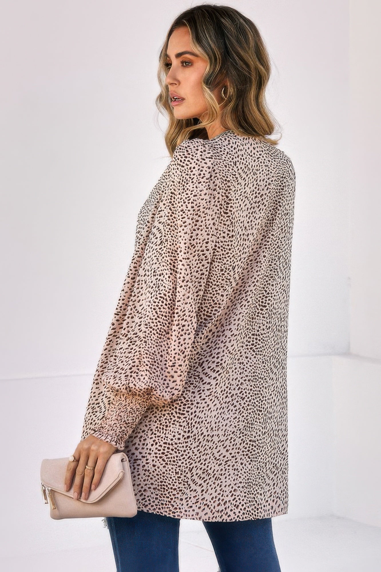 Front Open Leopard Print Loose Fit Top Tops