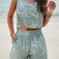 Allover Print Sleeveless Square Neck Elastic Sets