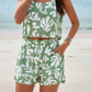 Allover Print Sleeveless Square Neck Elastic Sets Green