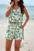 Allover Print Sleeveless Square Neck Elastic Sets Green