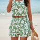 Allover Print Sleeveless Square Neck Elastic Sets