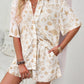 Allover Print Elastic Shorts Two Pieces Button Set Beige