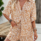 Allover Print Elastic Shorts Two Pieces Button Set Khaki