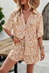 Allover Print Elastic Shorts Two Pieces Button Set Khaki