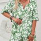 Allover Print Elastic Shorts Two Pieces Button Set Green