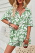 Allover Print Elastic Shorts Two Pieces Button Set Green