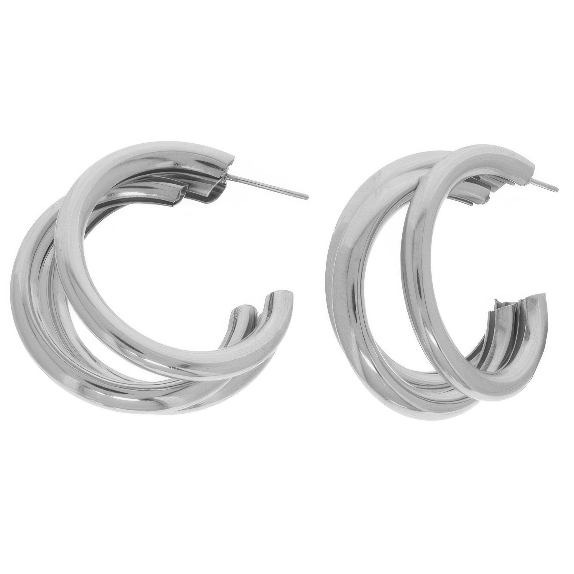 Polished Open Tube Hoop Earrings Rhodium Earrings