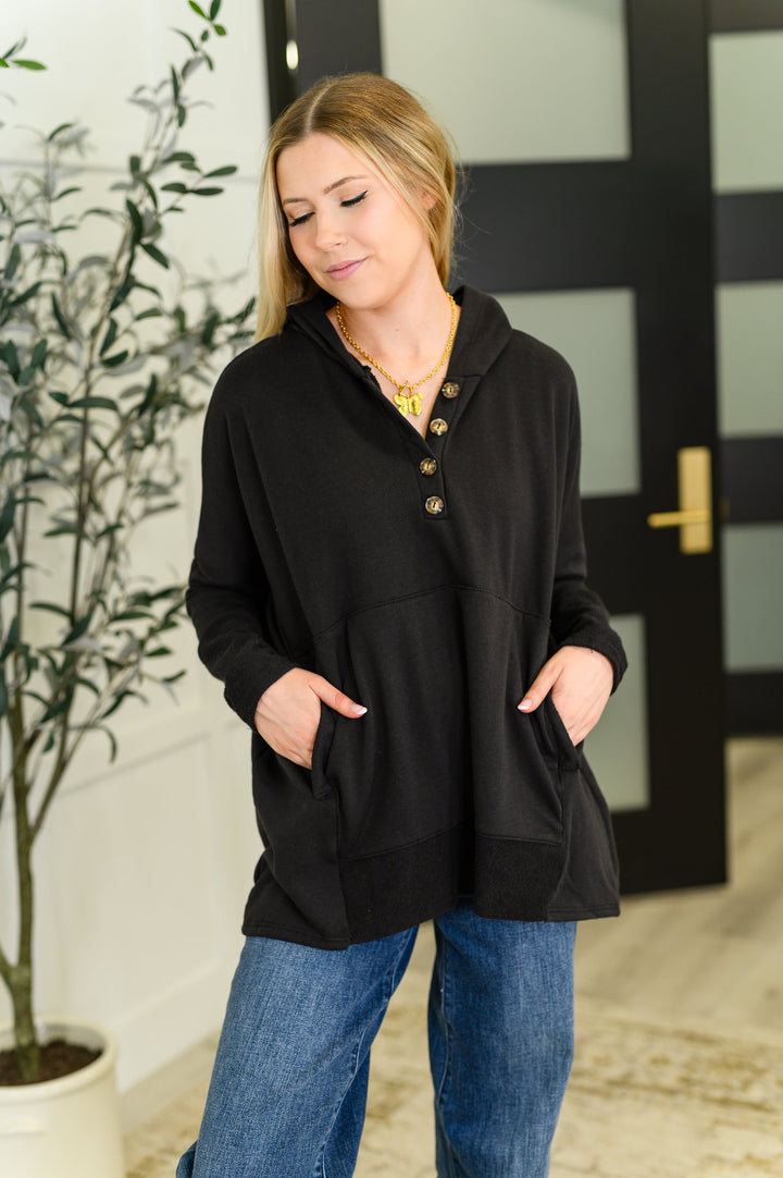 Warm Intentions Henley Pullover in Black | Womens Daverri Fashions