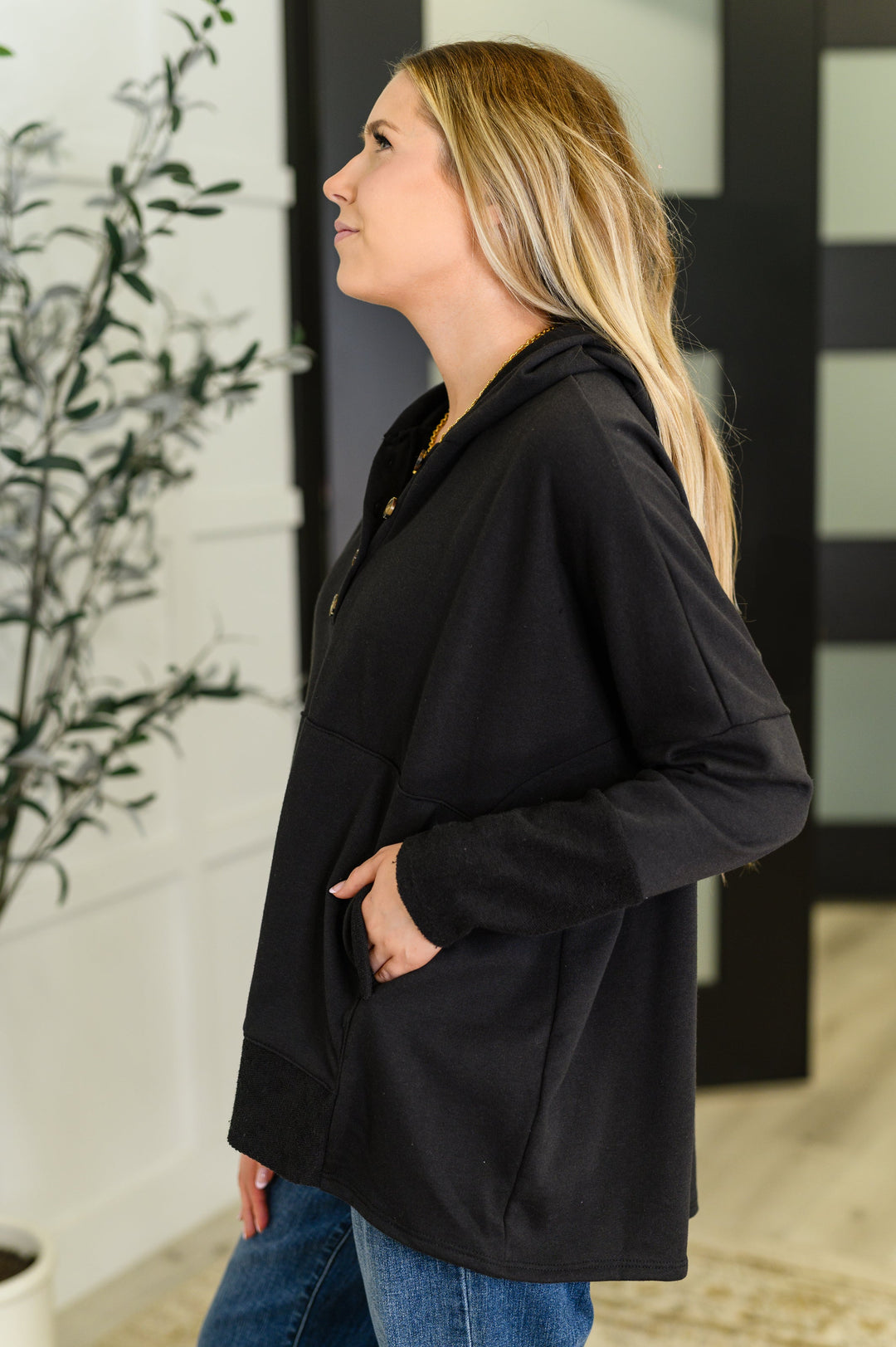 Warm Intentions Henley Pullover in Black | Womens Daverri Fashions