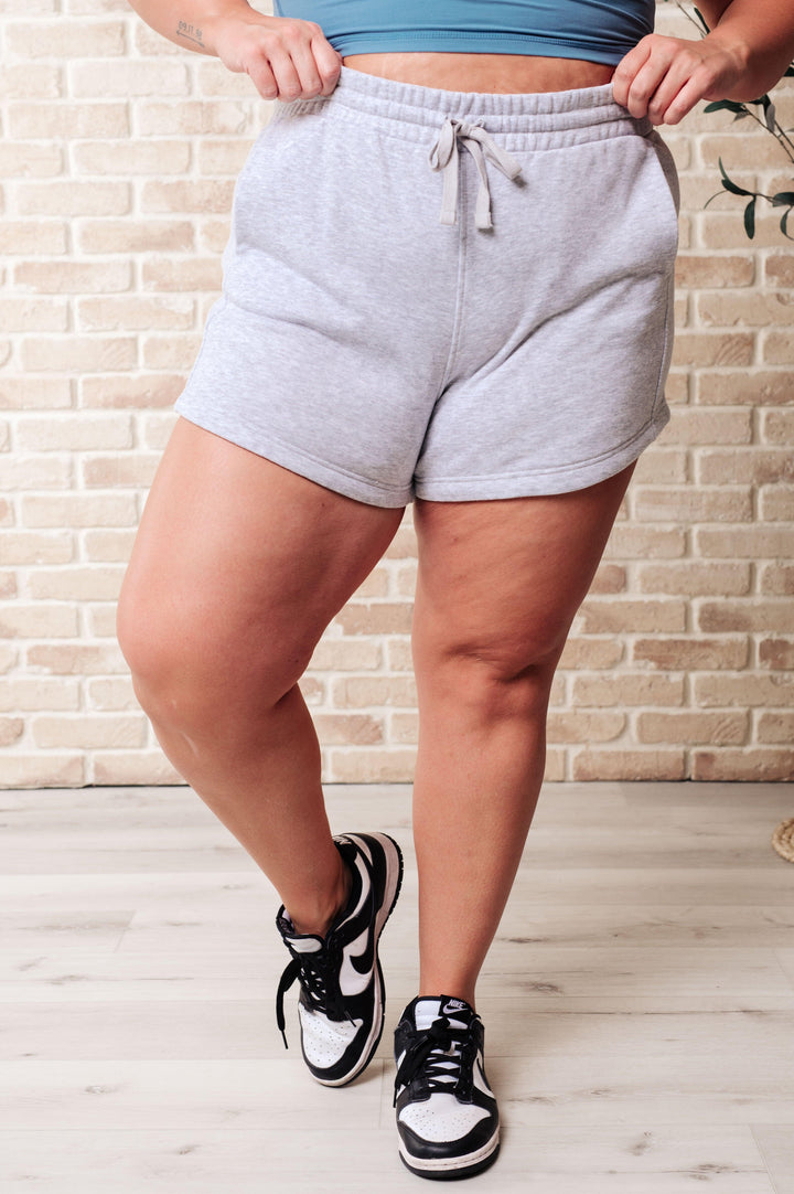 We're Only Getting Better Drawstring Shorts in Grey Athleisure