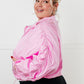 Lime N Chili pink satin bomber jacket with ruched sleeves and zipper