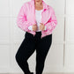 Lime N Chili womens pink zippered windbreaker jacket with shiny quilted texture and ribbed cuffs