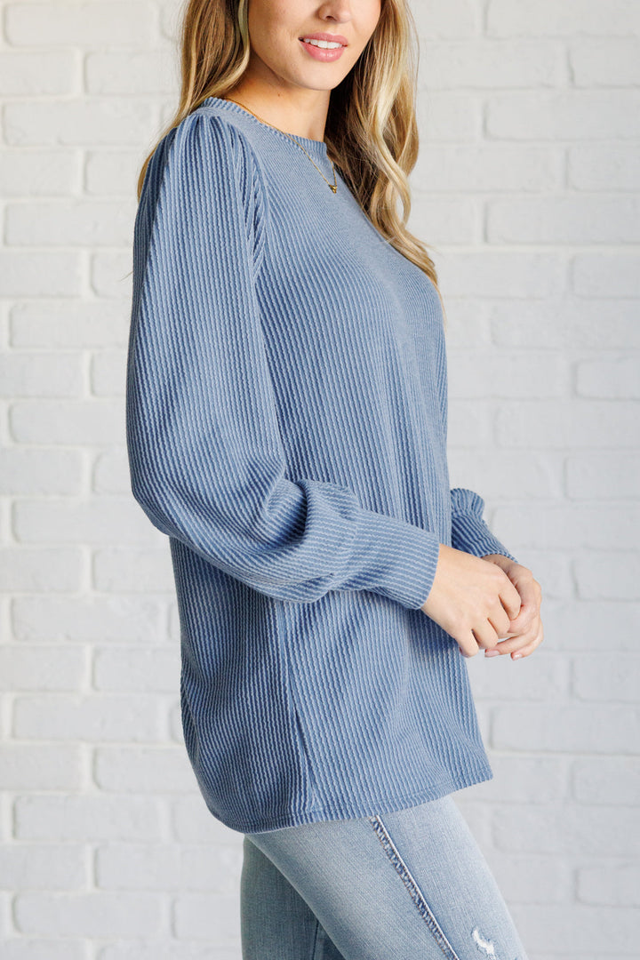 Vintage Denim Mineral Wash Ribbed Knit Top Tops