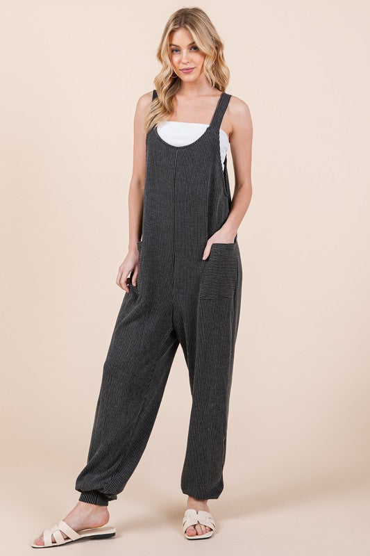 Textured Rib Overalls with Pockets Overalls