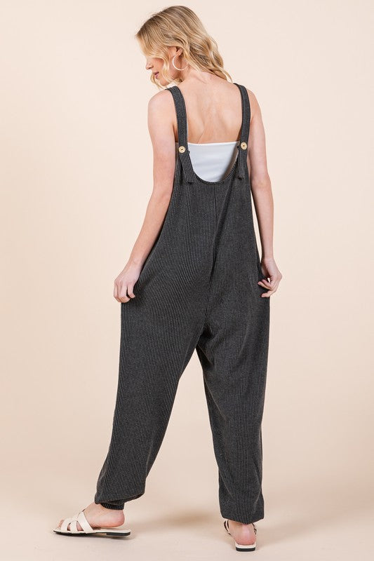 Textured Rib Overalls with Pockets Overalls