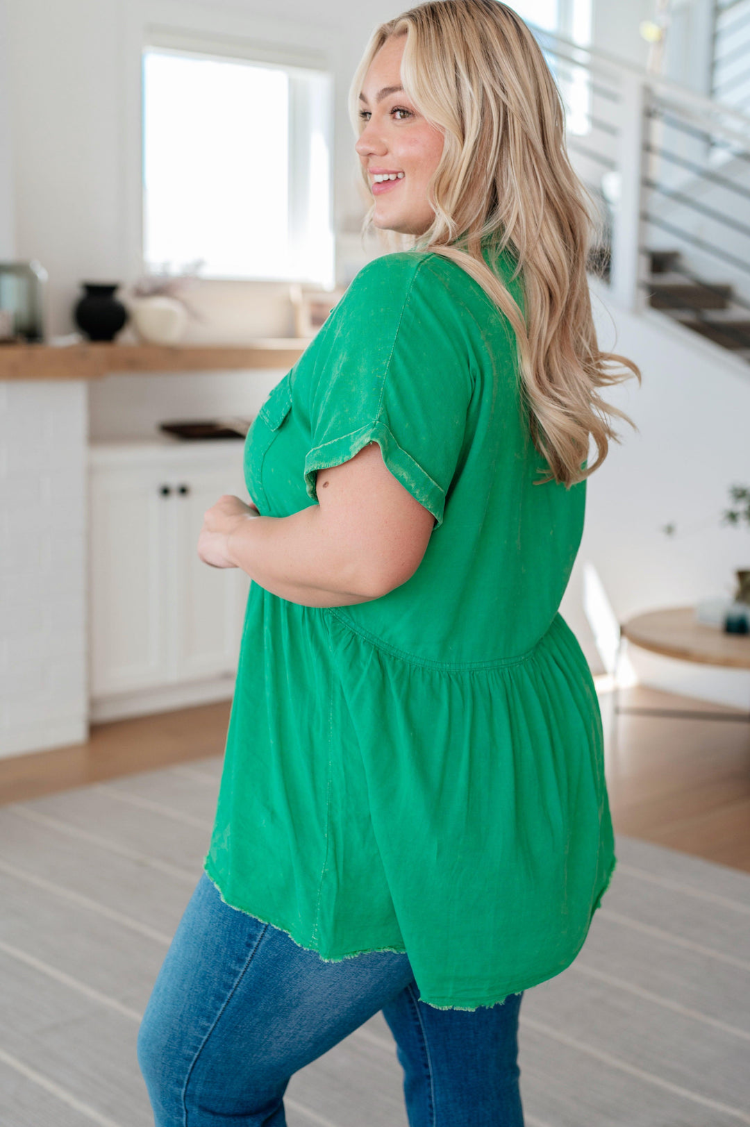 Working In The Garden Button Up Peplum Blouse Tops