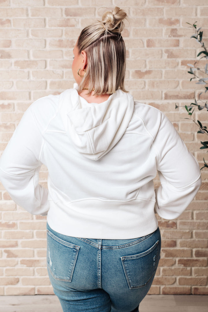 Working Up A Sweat Hooded Pullover in Off White Athleisure