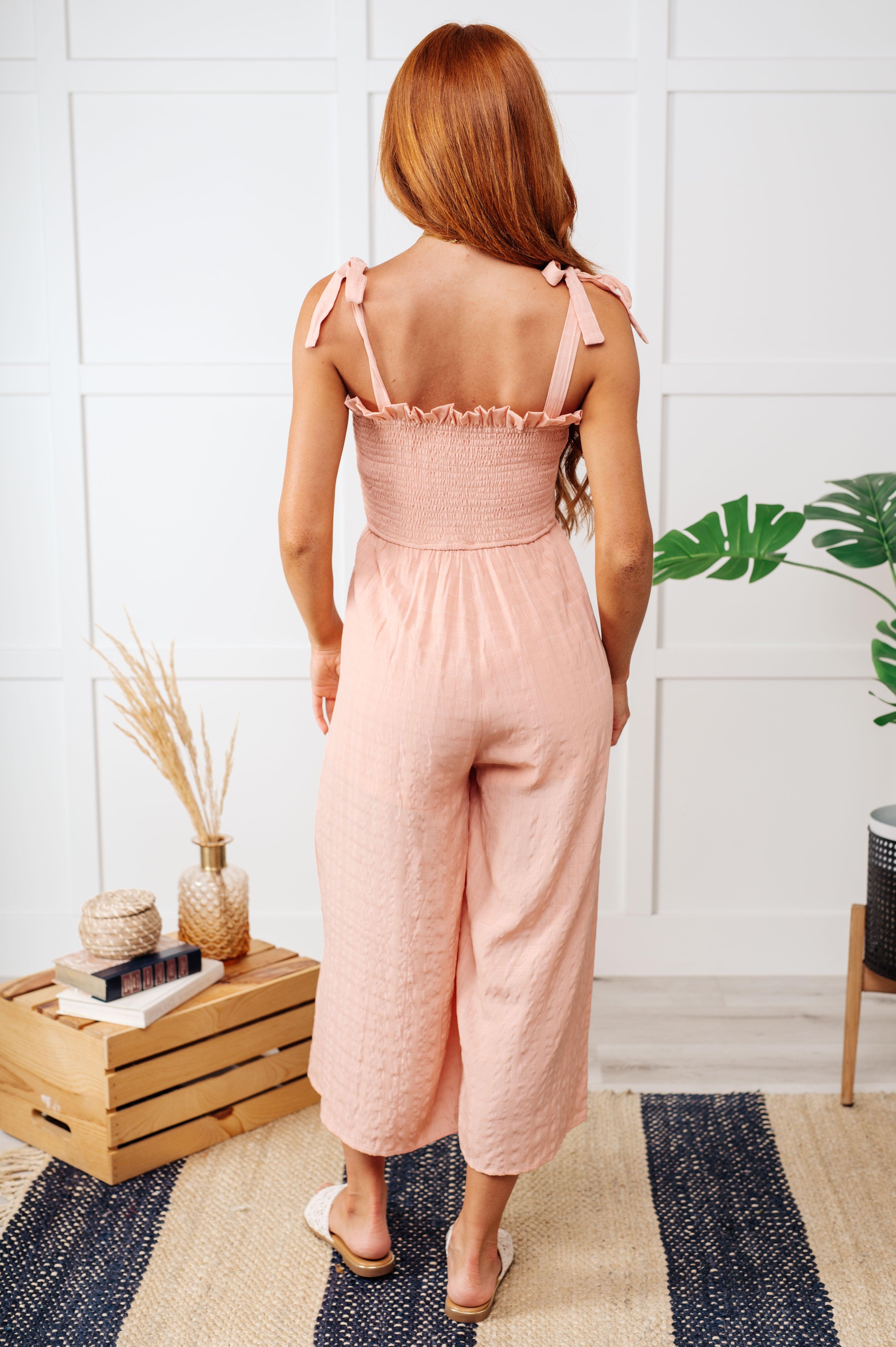 Ruffle Neckline Wide Leg Jumpsuit Jumpsuits