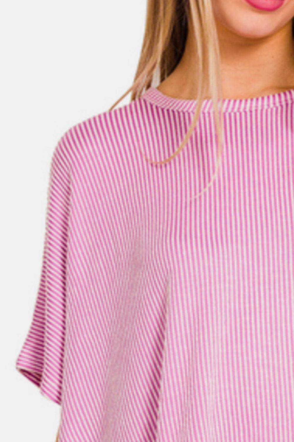 Loose Fit Short Sleeve Striped Top Shirts & Tops