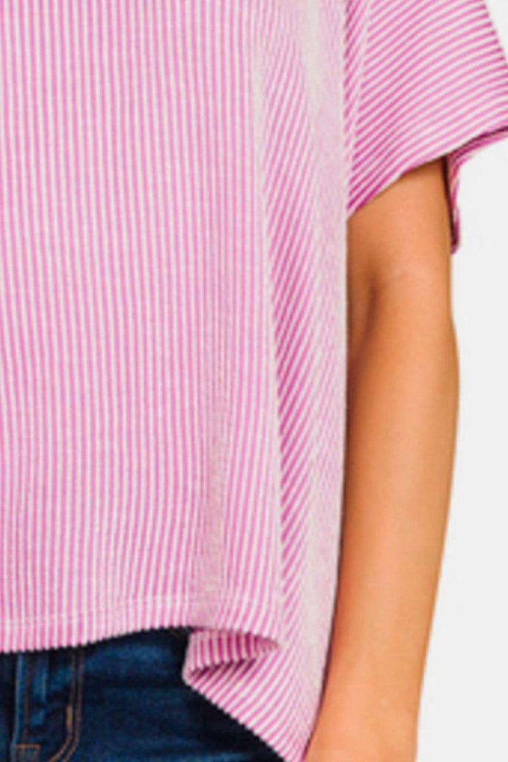 Loose Fit Short Sleeve Striped Top Shirts & Tops