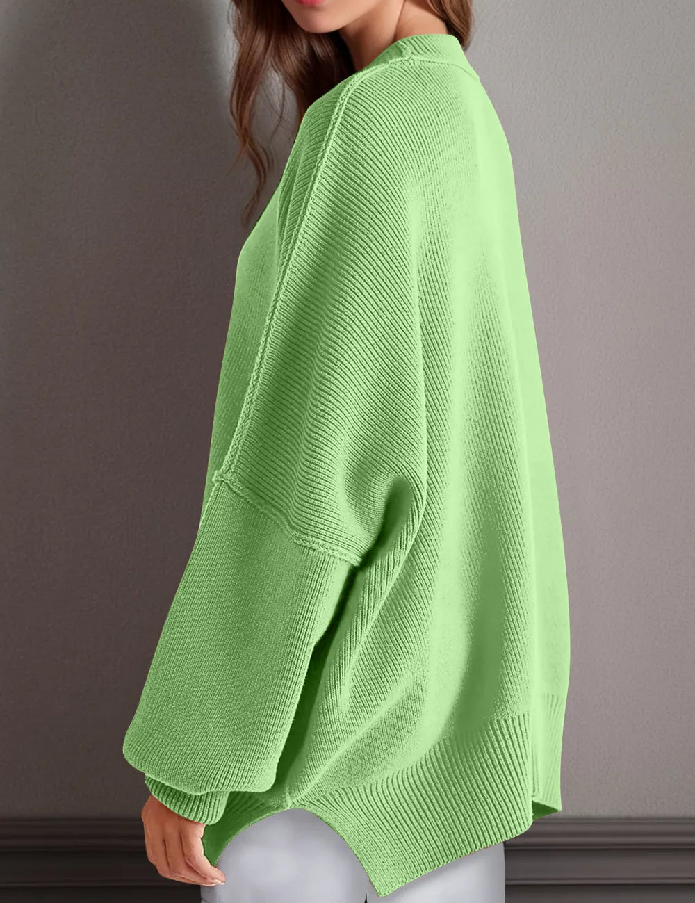 Side Slit Round Neck Long Sleeve Sweater | Sweaters Daverri Fashions