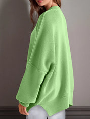 Side Slit Round Neck Long Sleeve Sweater | Sweaters Daverri Fashions