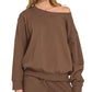 Zenana Fleece Boat Neck Sweatshirt and Shorts Set BROWN Outfit Sets