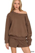 Zenana Fleece Boat Neck Sweatshirt and Shorts Set BROWN Outfit Sets