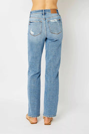 Judy Blue Full Size High Waist Straight Jeans with Heavy Destroy Plus Size | Jeans Daverri Fashions