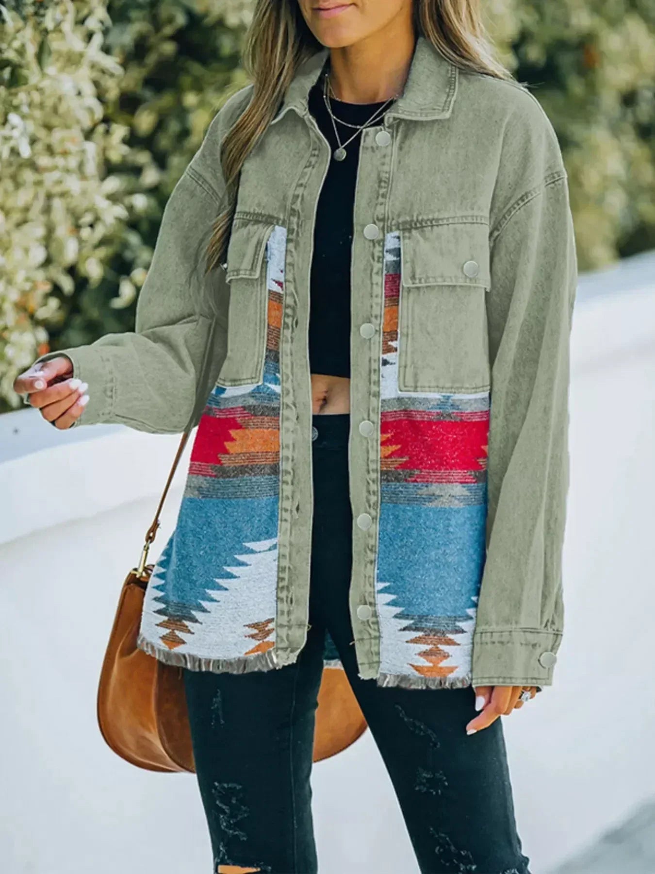 Aztec Print Button Up Jacket - DAVERRI FASHIONS