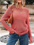 Coral crochet hollow out long sleeve knit top with loose fit