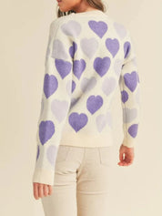 Heart Ribbed Hem Long Sleeve Sweater | Sweaters Daverri Fashions
